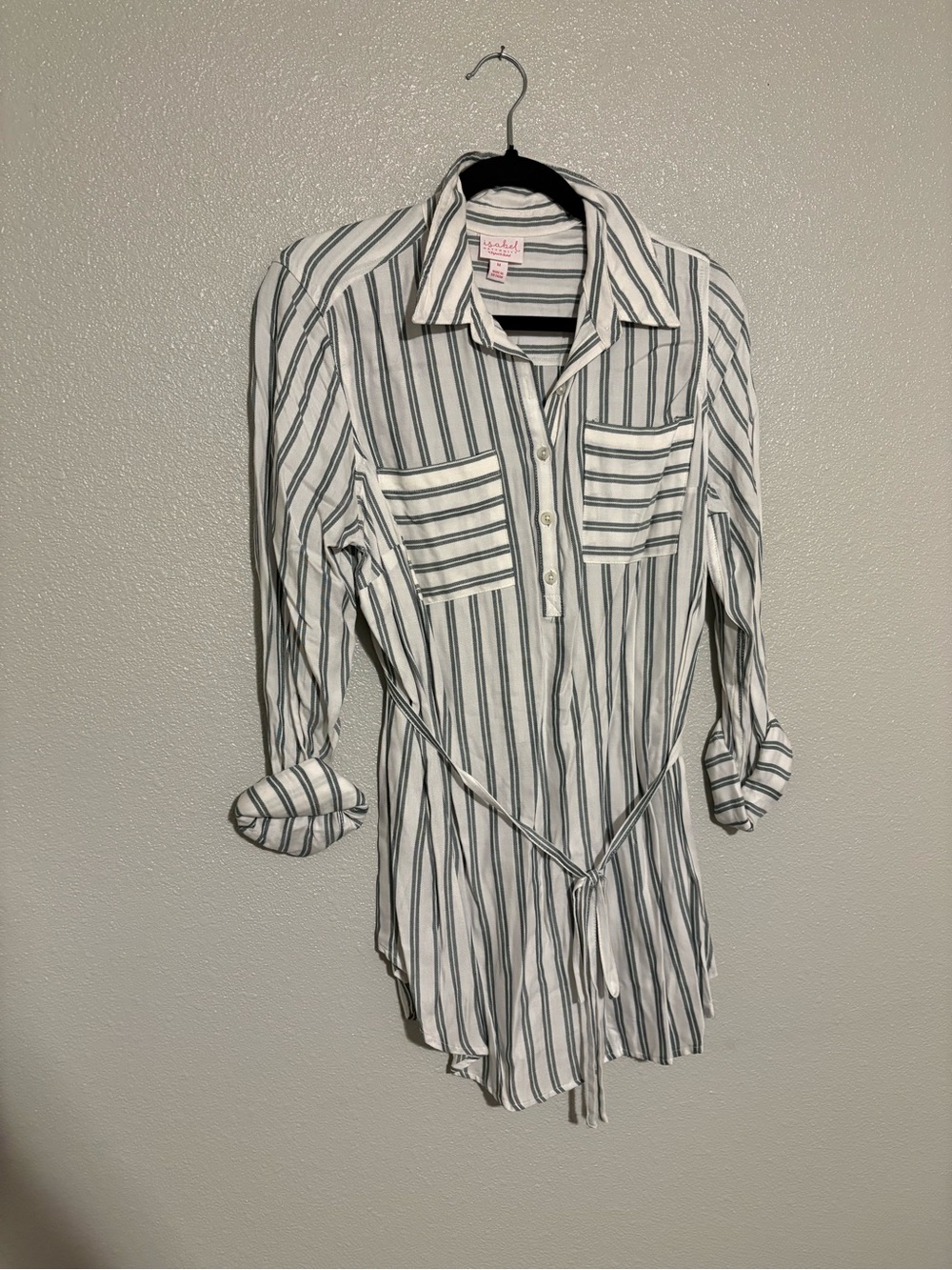 Isabel Maternity rolled tab striped woven popover tunic
